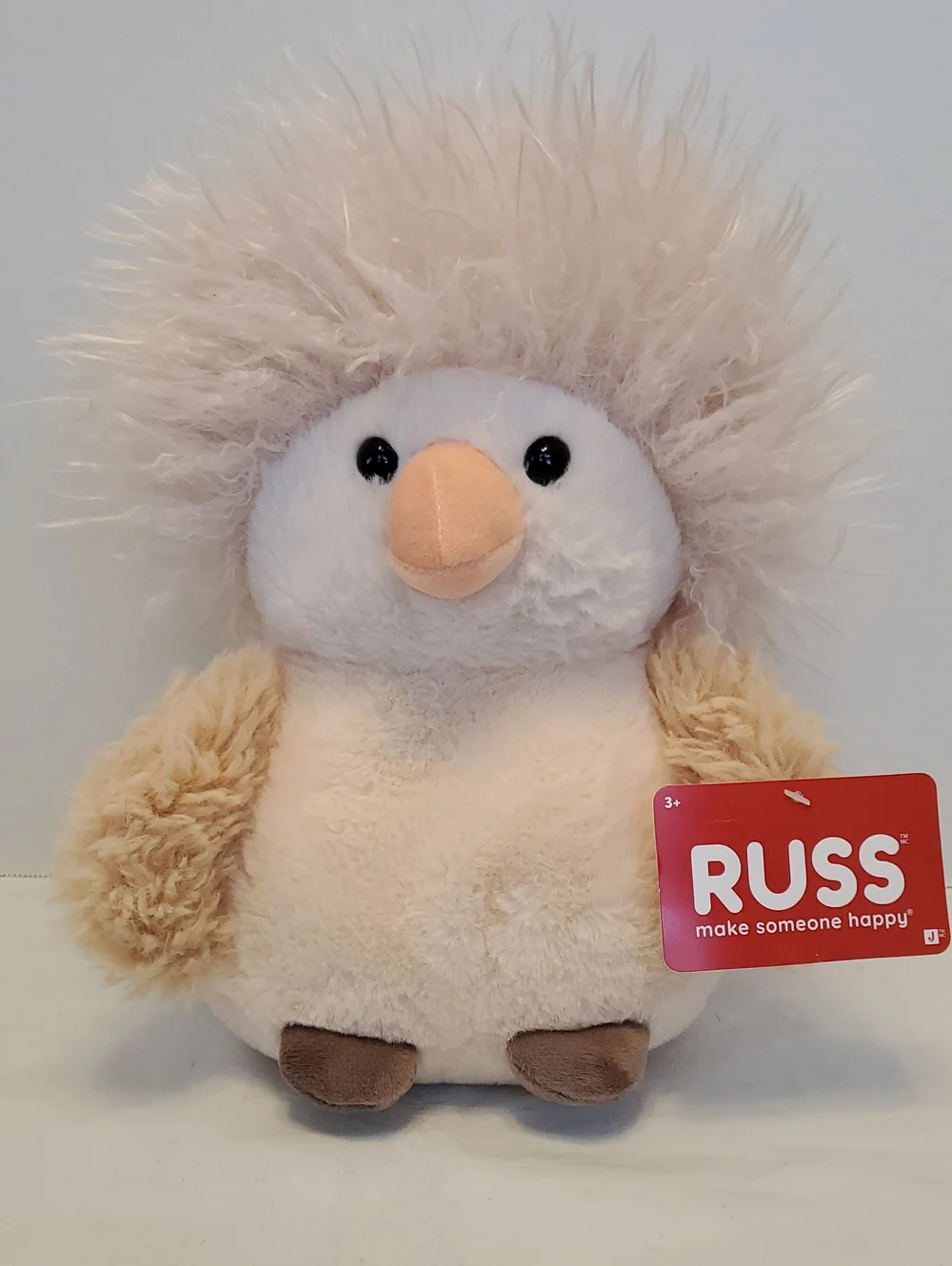 RUSS Plush Hedgehog in Cream and Tan with Fluffy Mohawk